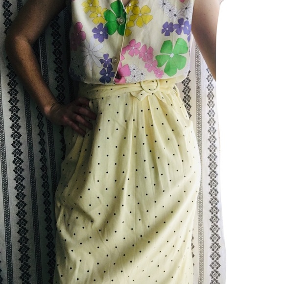 VINTAGE Yellow Polka Dot Midi Skirt - Picture 3 of 7